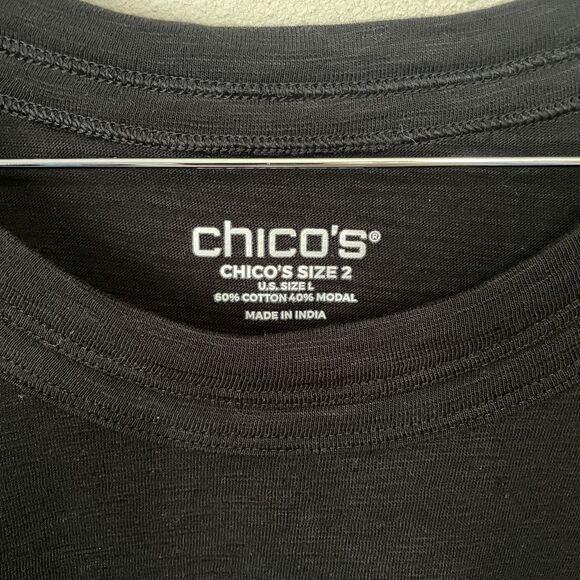 Chico’s Shirt Size 2 US L Cotton Modal Slub Elbow Tee 3/4 Sleeve Black EUC - Picture 2 of 7